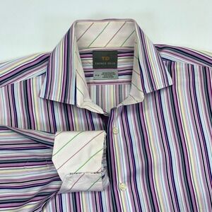 Thomas Dean Mens Striped Button Down Shirt M Medium Multicolor Cotton Longsleeve